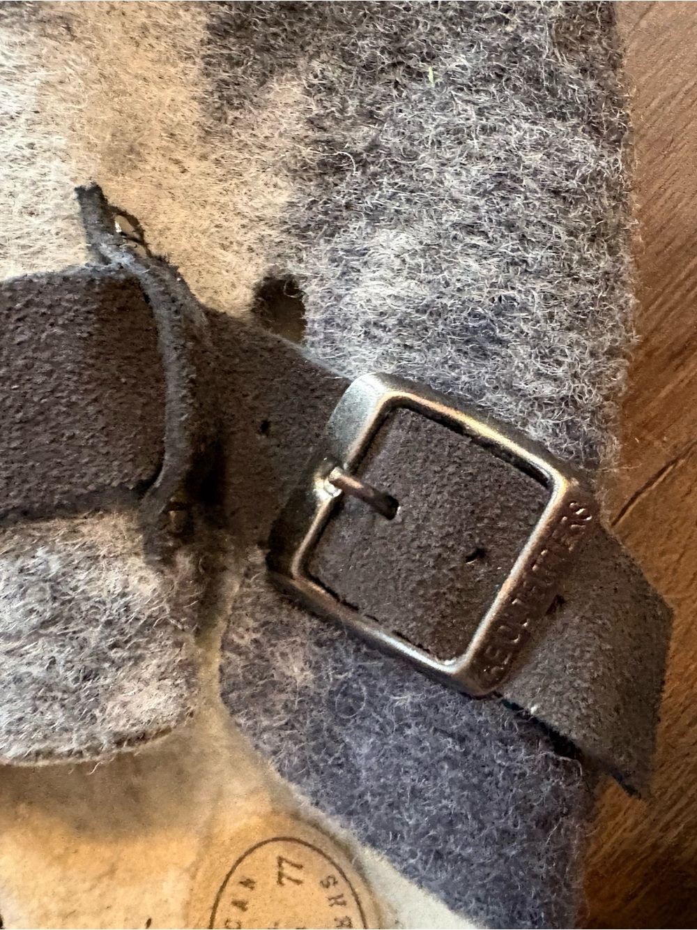 American Eagle Outfitters Gray Wool Slide Clogs with Black Buckles - Picture 3 of 5